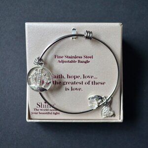Shine Faith Hope Love Fine Stainless Steel Adjustable Bangle Bracelet New